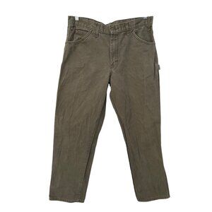 Dickies Work Pants Size 32x32 Khaki Green Cotton Relaxed Fit Carpenter Outdoor